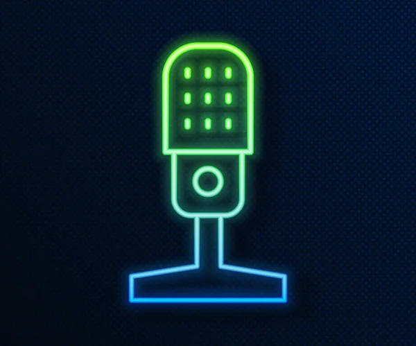 Világító Neon Vonal Mikrofon Ikon Elszigetelt Kék Háttérrel Légi Rádiós — Stock Vector