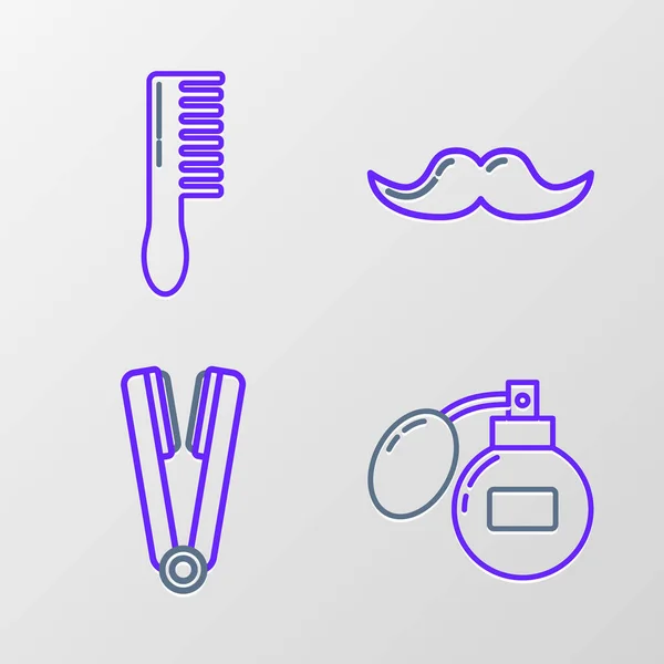 Set Line Afforhave Curling Iron Hair Mustache Hairbrush Icon Вектор — стоковый вектор