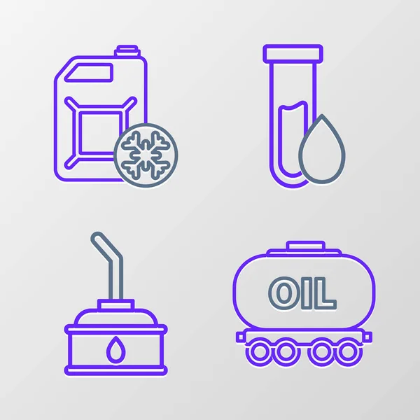 stock vector Set line Oil railway cistern, Canister for motor machine oil, petrol test tube and Antifreeze canister icon. Vector