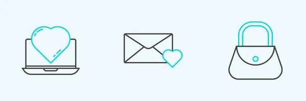 Set Line Handbag Online Dating App Chat Envelope March Icon — Stock Vector