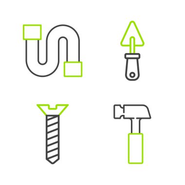 Hammer, Metalik vida, Trowel ve Industry boru ikonu. Vektör