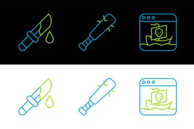 İnternet korsanlığı, kanlı bıçak ve çivi ikonlu beyzbol sopası. Vektör