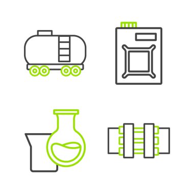 Metalik borular ve valf, petrol test tüpü motor yağı ve demiryolu sarnıç ikonu için tüp hazırlayın. Vektör