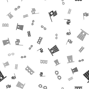 Amerikan bayrağı, yıldızlı gözlük, vatansever silindir şapka ve kusursuz desenli karnaval bayrakları. Vektör