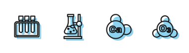 Mineral Ca Kalsiyum, test tüpü, matara standı ve Ozone ikonu ayarlayın. Vektör