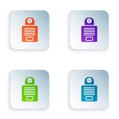 Beyaz arkaplanda izole edilmiş renkli Intercom simgesi. Kare düğmelere renkli simgeleri yerleştir. Vektör.