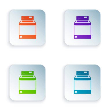 Renk Temizleyici simgesi beyaz arkaplanda izole edildi. Çamaşır makinesi simgesi. Çamaşır makinesi, çamaşır makinesi. Ev aletleri sembolü. Kare düğmelere renkli simgeleri yerleştir. Vektör