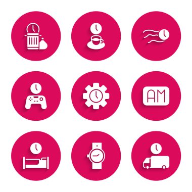 Time Management, Kol Saati, Teslimat Zamanı, Sabah, Uyumak için, Atık Simgesi ve Atık Atık Alanı 'nı ayarla. Vektör