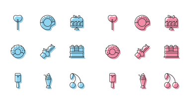 Dondurma, Milkshake, Lollipop, Cherry, Bitten çikolatası, Pasta, Donut ve ikon. Vektör