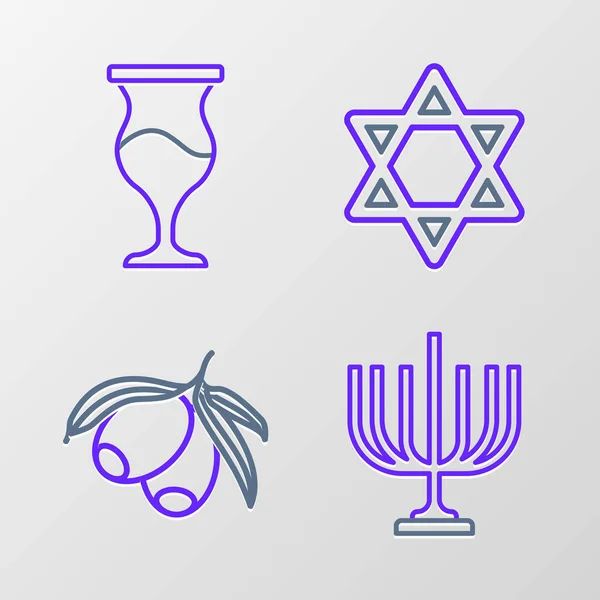 Γραμμή Hanukkah Menorah Κλαδί Ελιάς Αστέρι Του Δαβίδ Και Εικόνα — Διανυσματικό Αρχείο