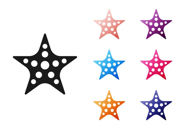 Ícone Black Starfish Isolado Fundo Branco Definir Ícones Coloridos Vetor —  Vetores de Stock