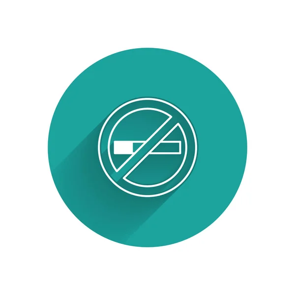Biała Ikona Smoking Odizolowana Długiego Cienia Symbol Papierosa Zielony Przycisk — Wektor stockowy