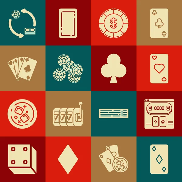 Juego Cartas Con Símbolo Diamantes Juego Mesa Póquer Línea Corazón — Archivo Imágenes Vectoriales