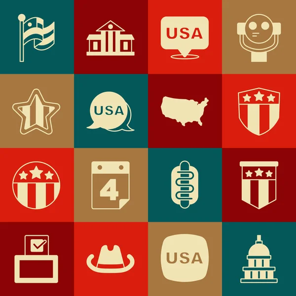 Establecer Casa Blanca Bandera Estadounidense Escudo Con Estrellas Día Independencia — Archivo Imágenes Vectoriales