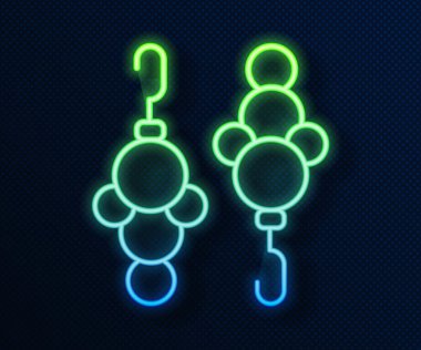 Parlayan neon çizgili küpe ikonu mavi arkaplanda izole edildi. Mücevher aksesuarları. Vektör