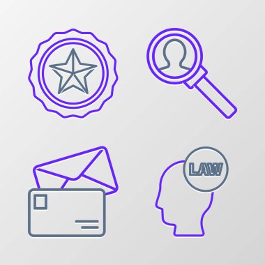 Emniyet Müdürü, Zarf, arama ve polis rozeti ikonu için büyüteç. Vektör