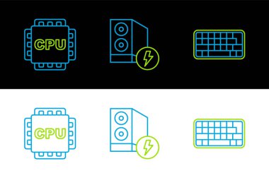 Satır Klavyesini, işlemciyi işlemci ve bilgisayar simgesi ile ayarla. Vektör