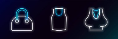 Çizgi Undershirt, Çanta ve ikon. Parlayan neon. Vektör