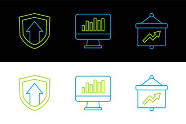 Çizgi tahtasını grafik, mali büyüme ve monitör grafik simgesi ile ayarla. Vektör