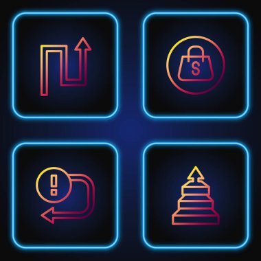 Piramit grafikleri, ok ve alışveriş torbalarını indirimli olarak ayarla. Renk simgeleri. Vektör