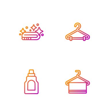 Havlu askıya dizilsin, şişe temizlik ajansı, dolap ve gardırop. Renk simgeleri. Vektör