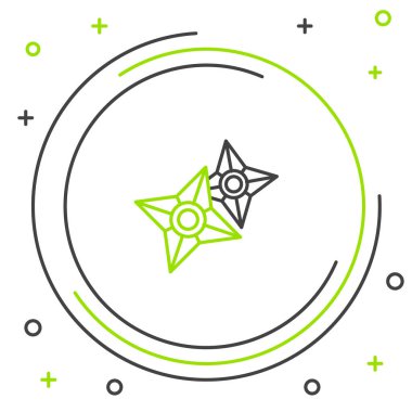 Japon çizgi ninja shuriken simgesi beyaz arkaplanda izole edildi. Renkli taslak konsepti. Vektör.