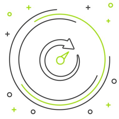 Beyaz arkaplanda çizgi dijital hız göstergesi simgesi izole edildi. Küresel ağ yüksek hızlı bağlantı veri oranı teknolojisi. Renkli taslak konsepti. Vektör