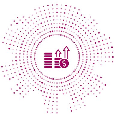 Mor Finansal büyüme ve para ikonu beyaz arka planda izole edilmiş. Gelirleri arttırıyorum. Soyut çember rastgele noktalar. Vektör.