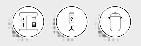 Набор Линия Приготовления Кастрюлю Электрический Миксер Значок Blender Вектор — стоковый вектор