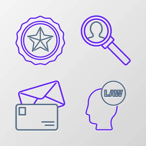 Emniyet Müdürü, Zarf, arama ve polis rozeti ikonu için büyüteç. Vektör