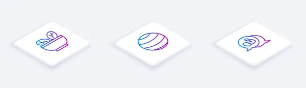 设置等距线沙拉在碗 健身球和健美肌肉 白色正方形按钮 — 图库矢量图片