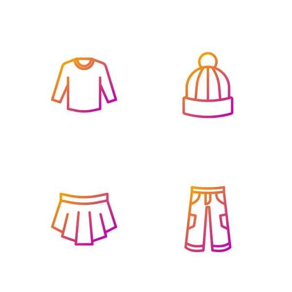 Set Line Pantalones Falda Jersey Sombrero Invierno Iconos Color Degradado — Vector de stock