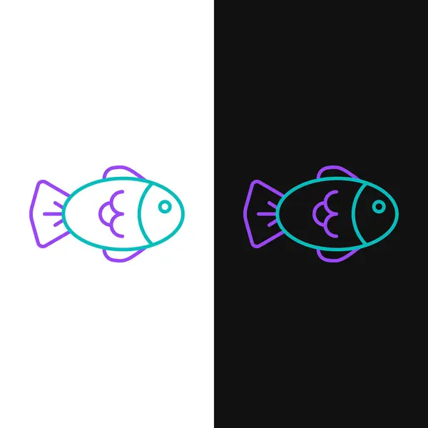 线条鱼图标孤立在白色和黑色的背景 五彩缤纷的概念 — 图库矢量图片