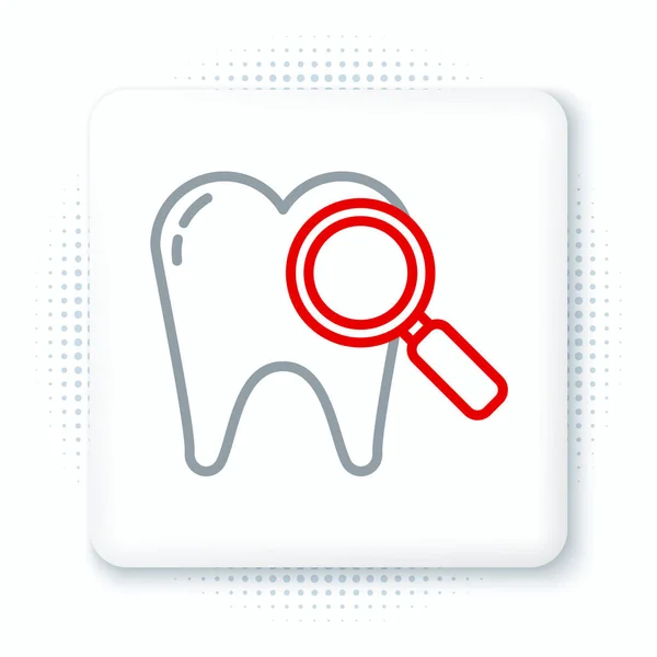 Line Dental Search Icoon Geïsoleerd Witte Achtergrond Tandsymbool Voor Tandheelkundige — Stockvector