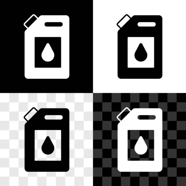 设置罐体电机机油图标隔离在黑白 透明的背景 油加仑 更换机油服务和维修 发动机油标志 — 图库矢量图片