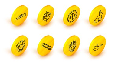 Hattı kurun, uçan ördek, boynuzlu geyik kafası, av kemeri kartuşları, Moose, Tavşan, atış müsabakası, nişan alma ve keskin nişancı görme ikonu. Vektör