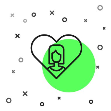 Black line Heart with female icon isolated on white background. Venus symbol. The symbol for a female organism or woman.  Vector