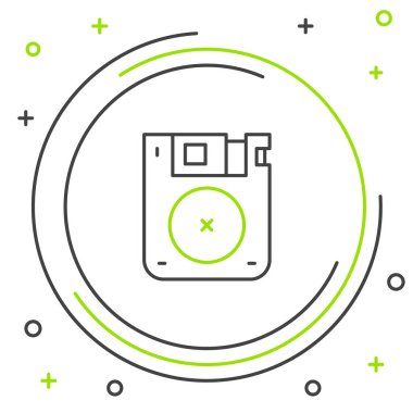 Bilgisayar veri depolama simgesi için çizgi diski beyaz arkaplanda izole edildi. Disket işareti. Renkli taslak konsepti. Vektör