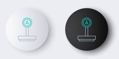 Çizgi Ölçekleme simgesi gri arkaplanda izole edildi. Lojistik ve teslimat. Dağıtım paketinin ağırlığı bir ölçekte. Renkli taslak konsepti. Vektör