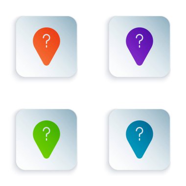 Beyaz arkaplanda bilinmeyen yol noktası simgesi izole edildi. Navigasyon, işaret, konum, harita, GPS, yön, arama konsepti. Kare düğmelere renkli simgeleri yerleştir. Vektör