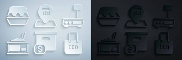 Set Kartonschachtel Mit Preis Elektronische Waage Dosenkaviar Recycling Einkaufstasche Location — Stockvektor