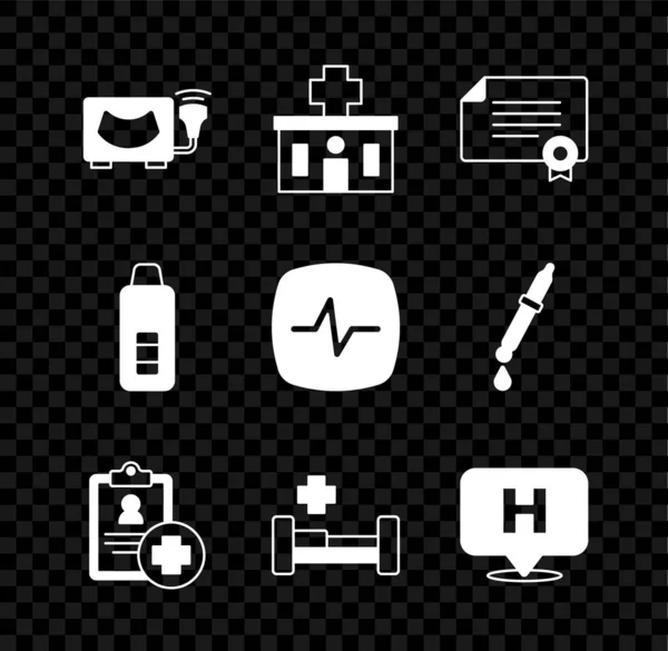 Échographie Bâtiment Hospitalier Modèle Certificat Dossier Patient Lit Hôpital Emplacement — Image vectorielle
