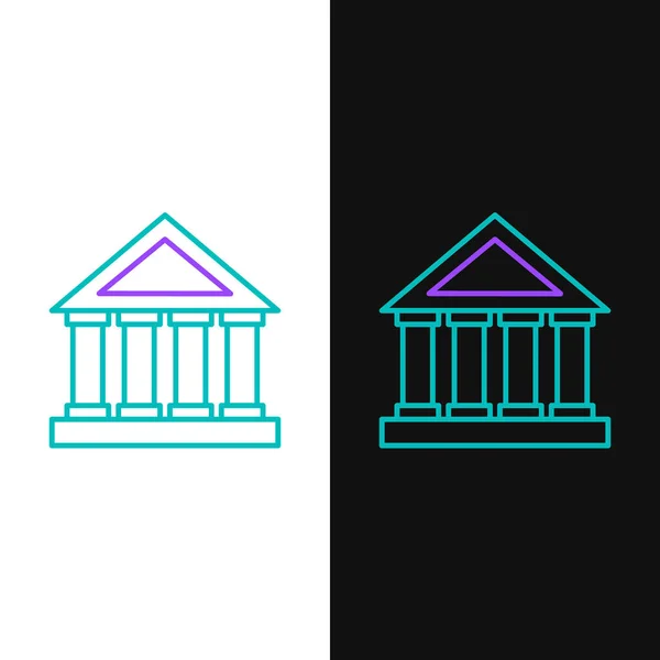 Linka Soudní Budova Ikona Izolované Bílém Černém Pozadí Budova Banky — Stockový vektor