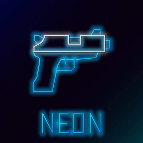 Gloeiende Neon Lijn Pistol Pistool Pictogram Geïsoleerd Zwarte Achtergrond Politie — Stockvector