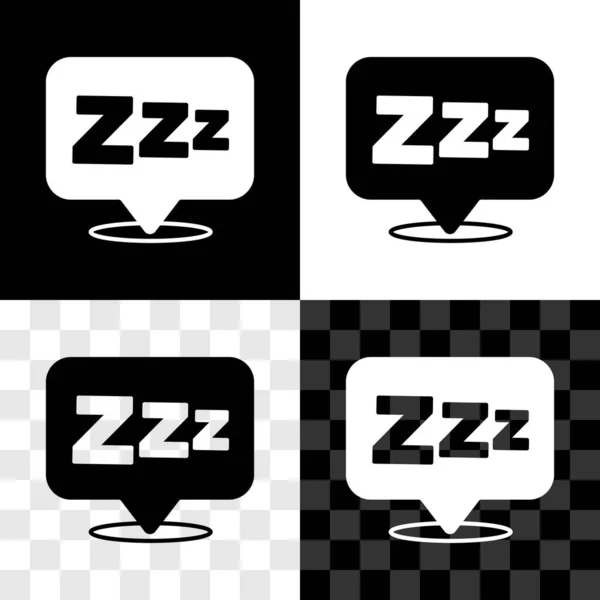 黒と白の透明感のある背景にスリーピーアイコンをセットします 眠いZzz黒い話の泡 ベクトル — ストックベクタ