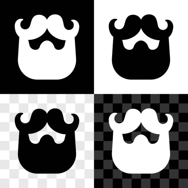 Set Mustache Beard Icon Isolated Black White Transparent Background Barbershop — Stock Vector