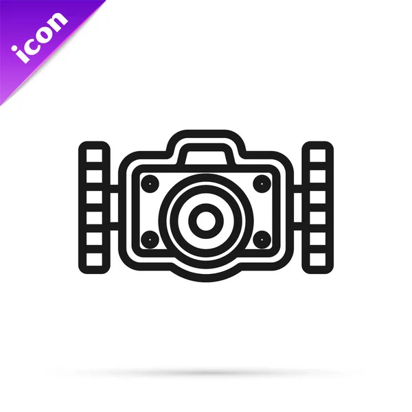 Black Line Photo Camera Diver Icon Isolated White Background Foto — Stock Vector