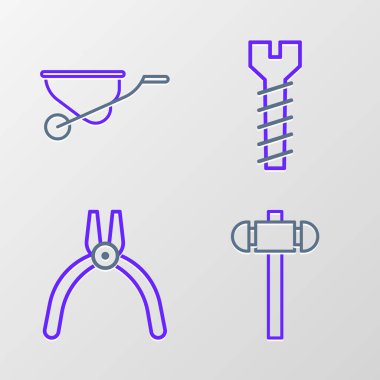 Balyoz Kerpeten, metal vida ve el arabası simgesini ayarla. Vektör.