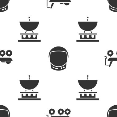 Mars gezgini, astronot miğferi ve uydu çanağını kusursuz desene ayarlayın. Vektör.