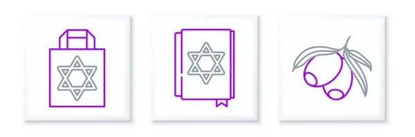 David Yahudi Torah Ikonunun Yıldızıyla Zeytin Dalları Alışveriş Çantası Ayarla — Stok Vektör